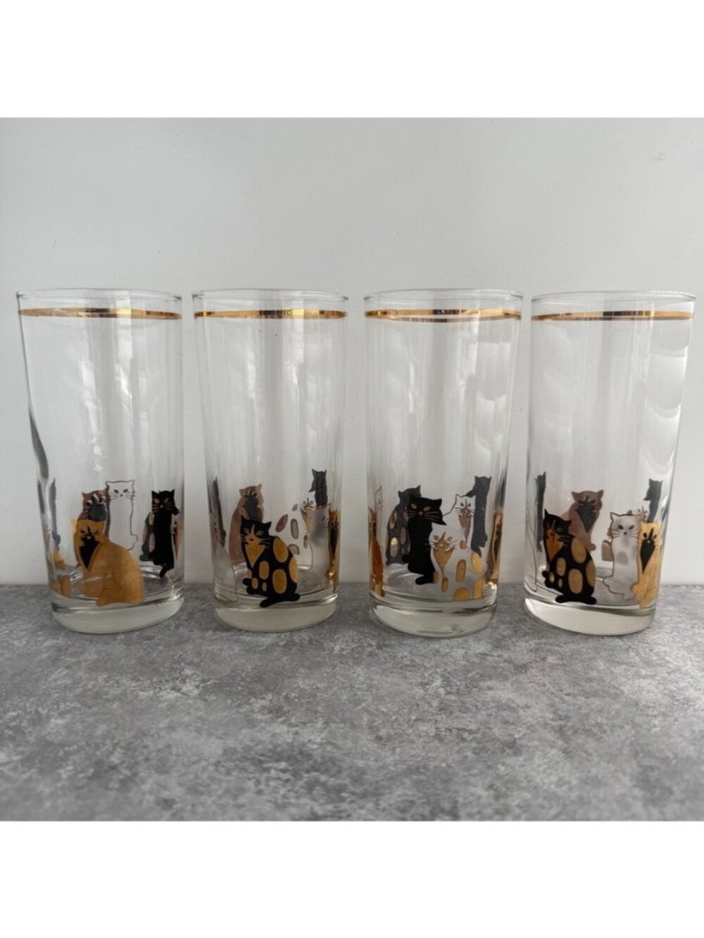 Vintage MCM Culver Cats 6.25" Highball Cocktail Glass 22k Gold Trim Set Of 4